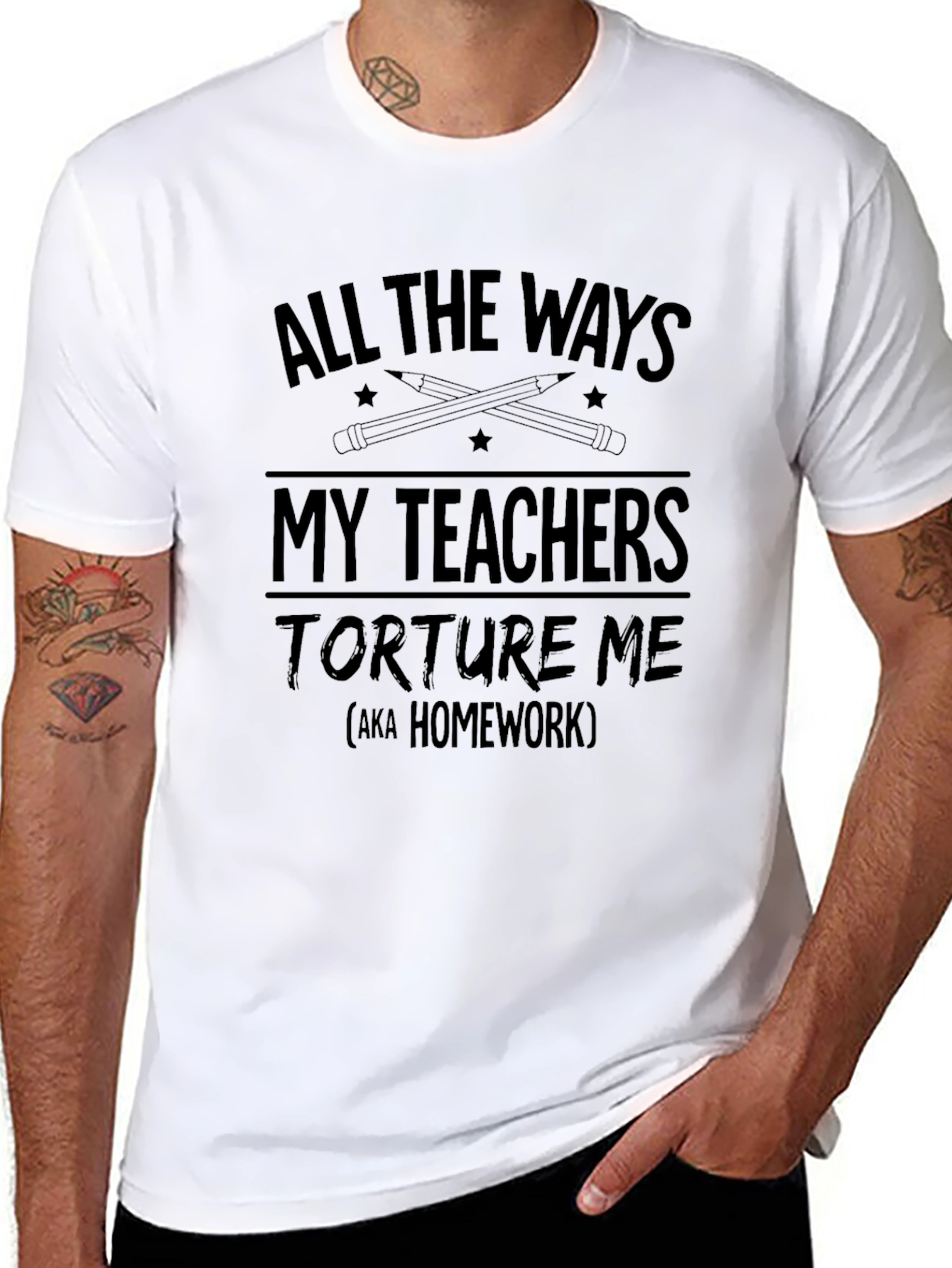 Funny Teacher Torture Homework Mens Black T-Shirt