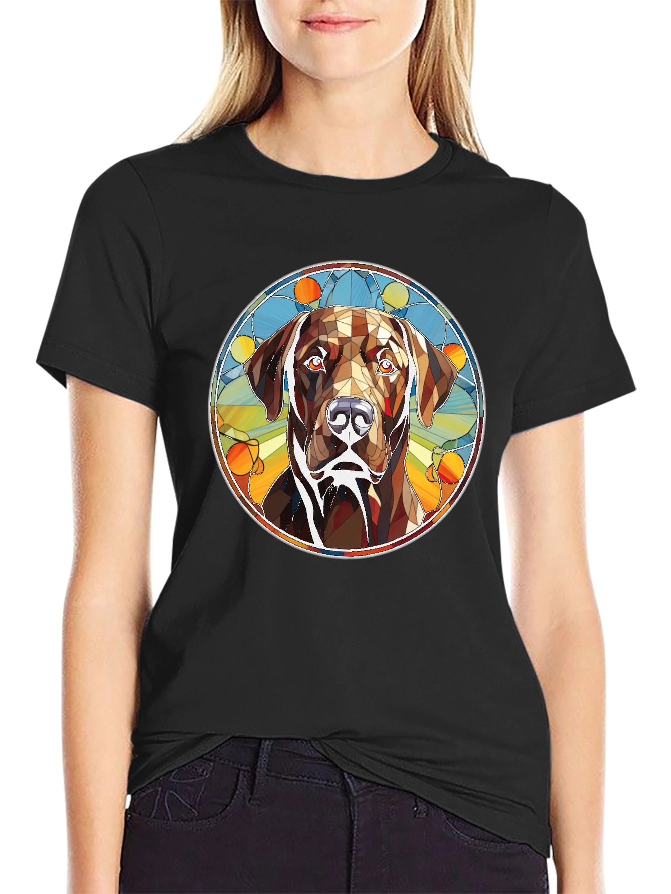 Dog Stained Glass Graphic Tee - Artistic Canine T-Shirt