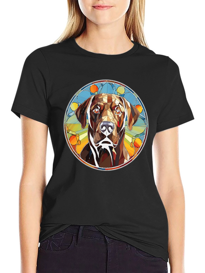 Dog Stained Glass Graphic Tee - Artistic Canine T-Shirt