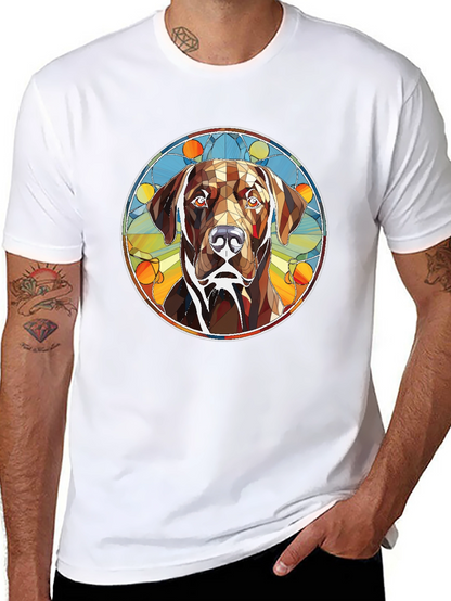Dog Stained Glass Graphic Tee - Artistic Canine T-Shirt