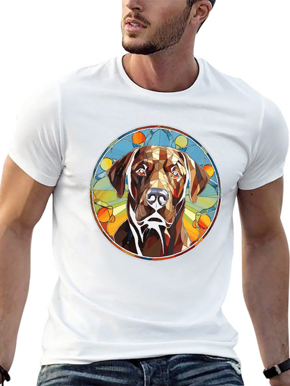 Dog Stained Glass Graphic Tee - Artistic Canine T-Shirt