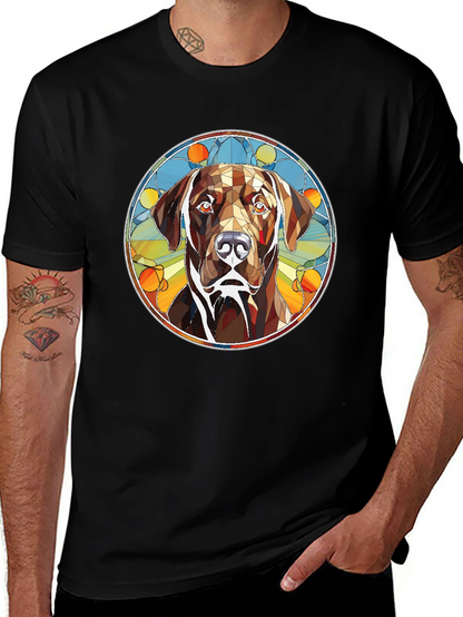 Dog Stained Glass Graphic Tee - Artistic Canine T-Shirt