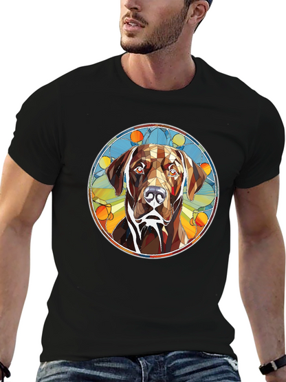 Dog Stained Glass Graphic Tee - Artistic Canine T-Shirt