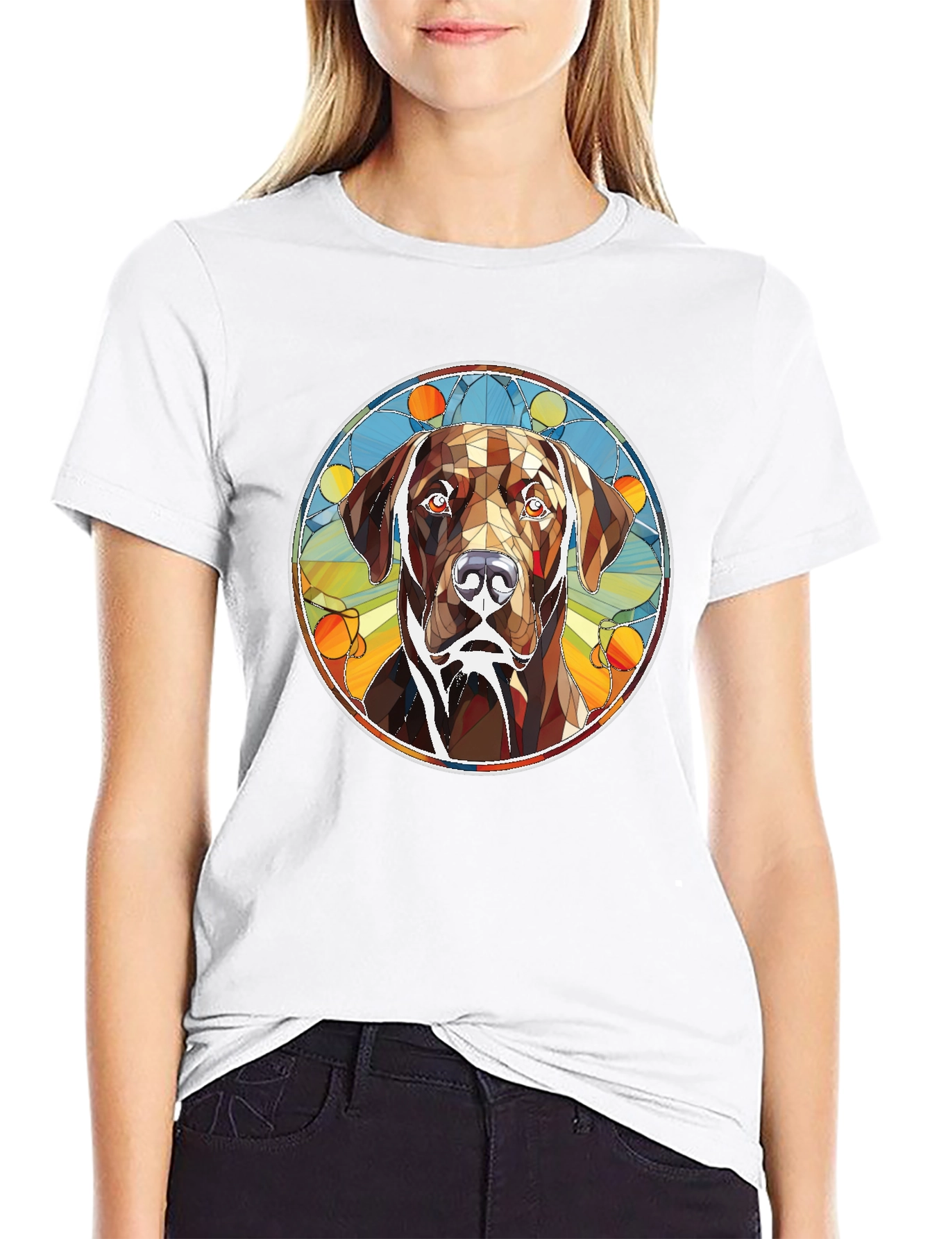 Dog Stained Glass Graphic Tee - Artistic Canine T-Shirt