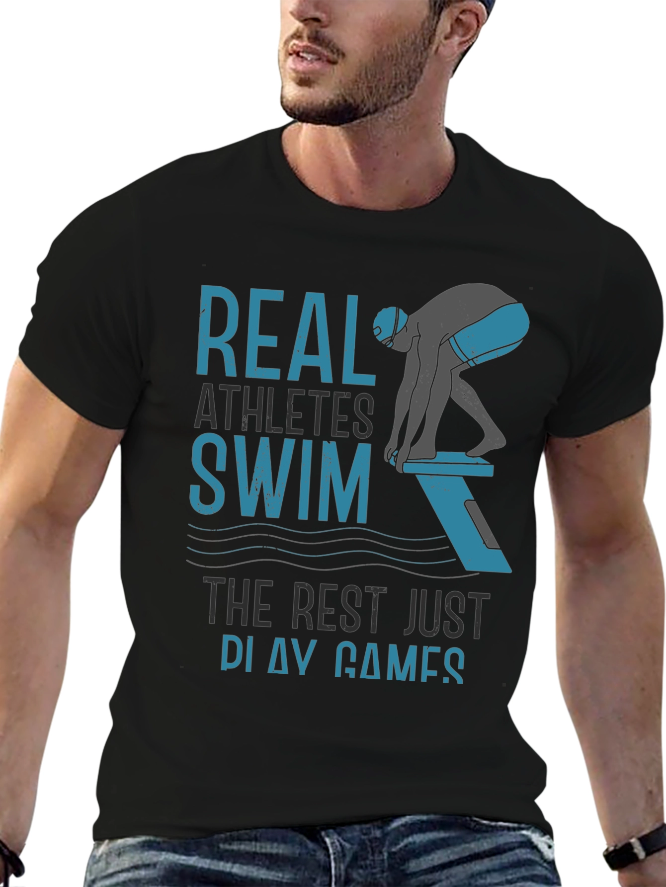 Real Athletes Swim T-Shirt - Black Cotton Tee