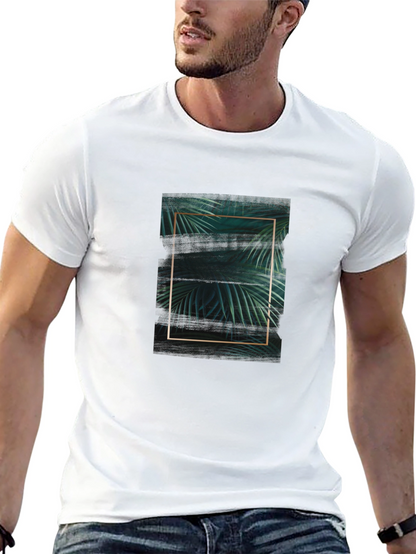 Stylish Black Tee with Tropical Leaf Graphic