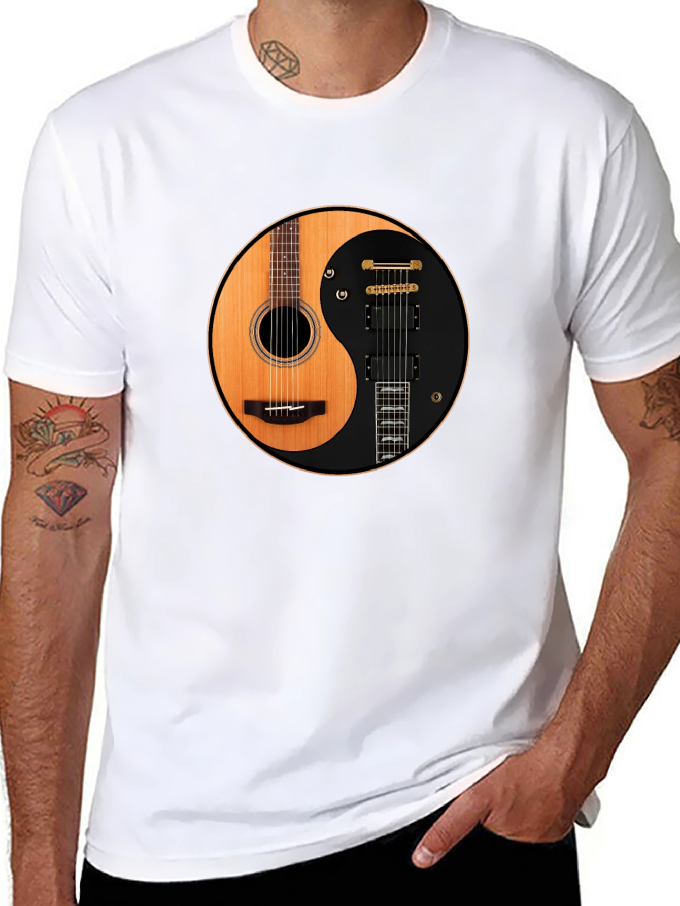 Yin Yang Guitar T-Shirt - Acoustic and Electric Harmony
