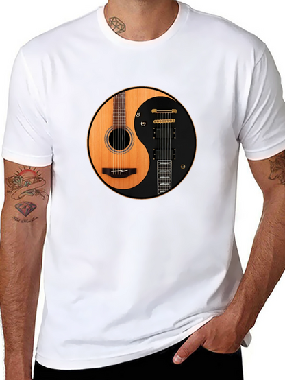 Yin Yang Guitar T-Shirt - Acoustic and Electric Harmony