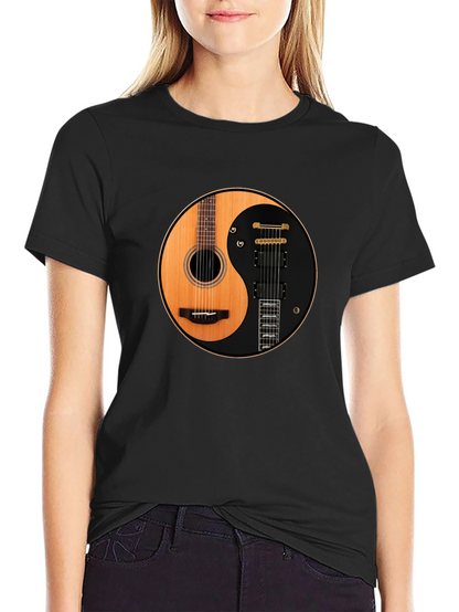 Yin Yang Guitar T-Shirt - Acoustic and Electric Harmony
