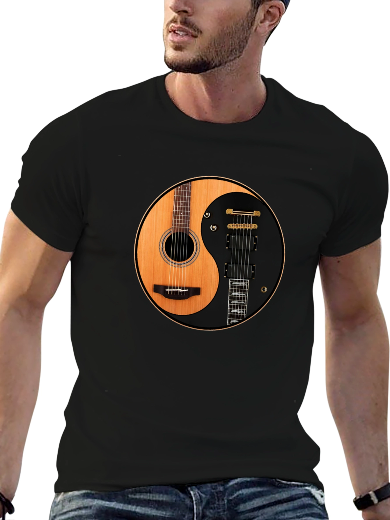 Yin Yang Guitar T-Shirt - Acoustic and Electric Harmony