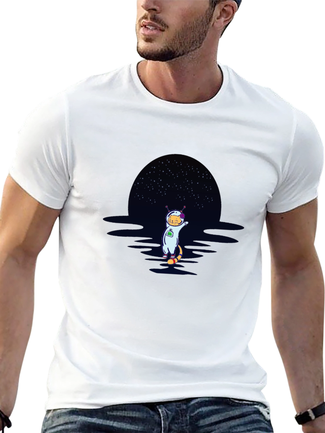 Cat Astronaut Graphic T-Shirt - Black