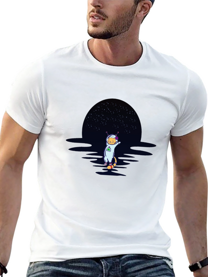 Cat Astronaut Graphic T-Shirt - Black