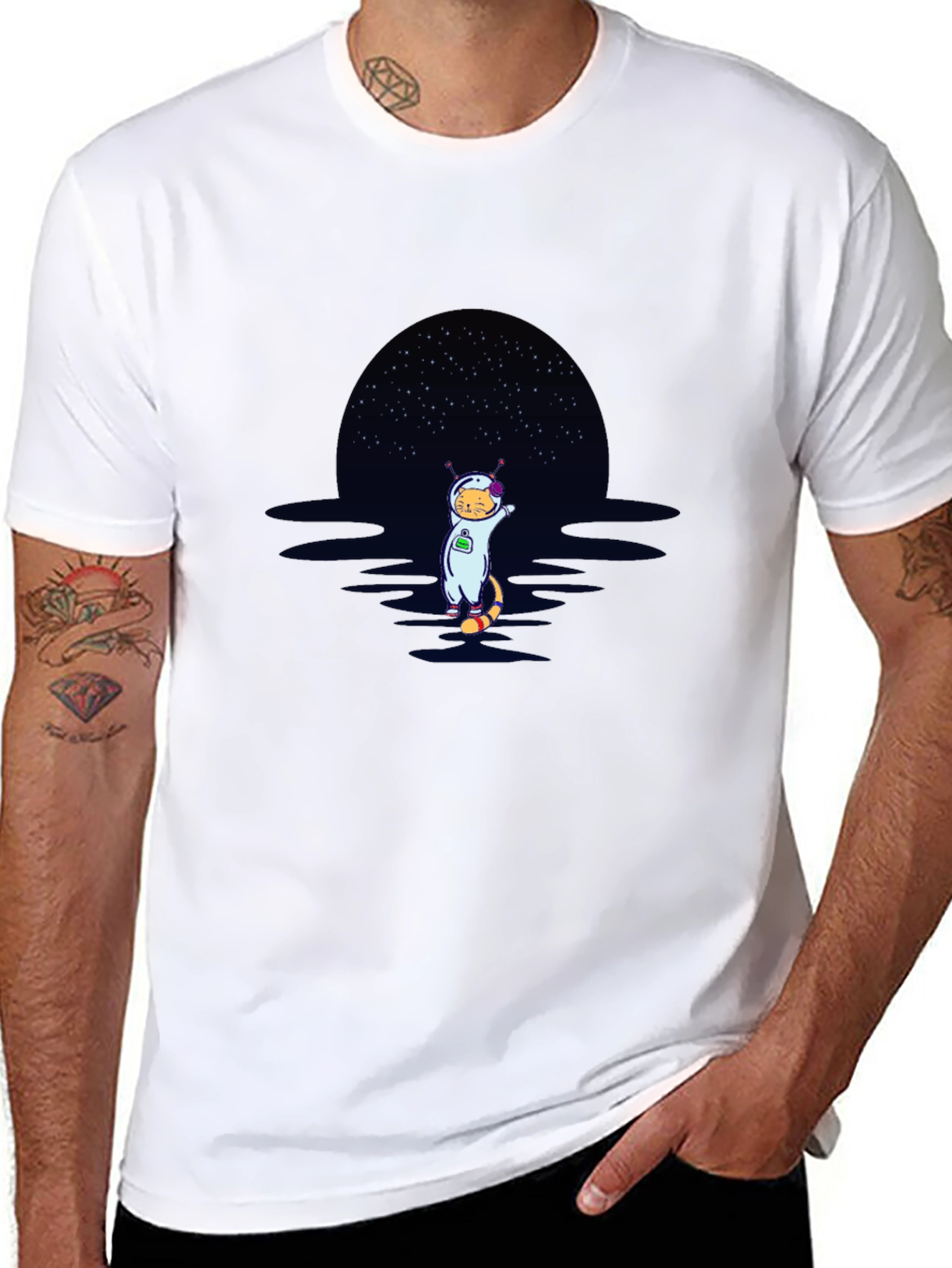 Cat Astronaut Graphic T-Shirt - Black