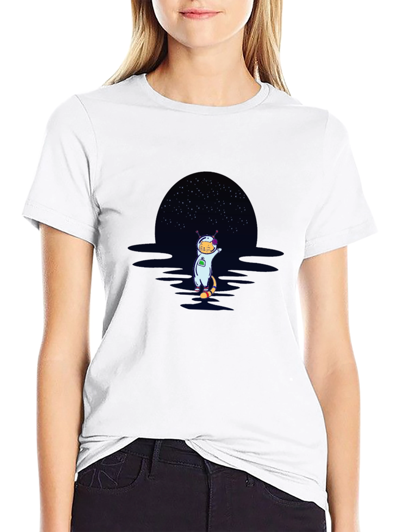 Cat Astronaut Graphic T-Shirt - Black