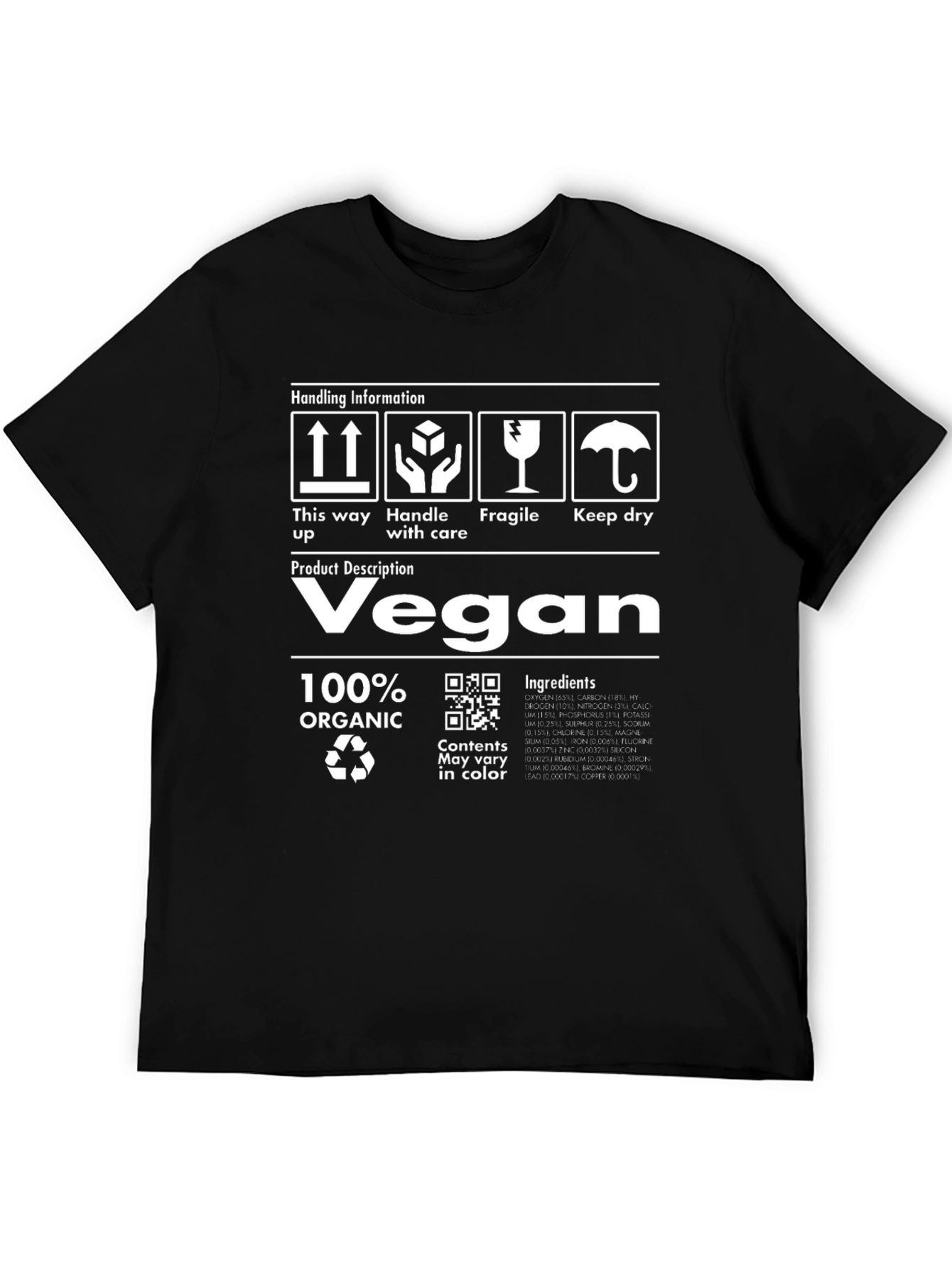 Vegan 100% Organic Handling Information Black T-Shirt