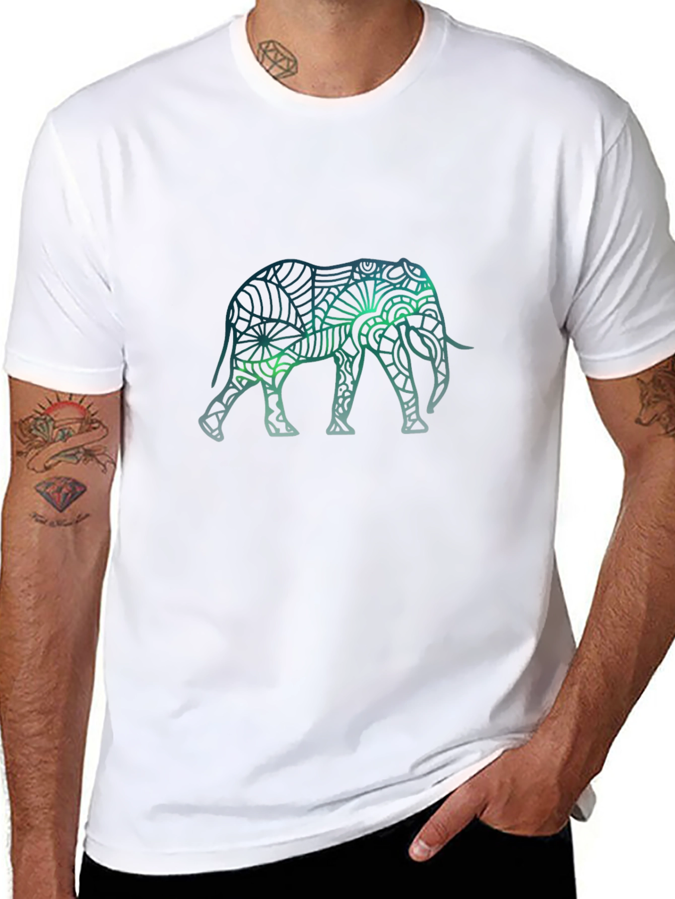 Elephant Mandala Graphic T-Shirt - Black