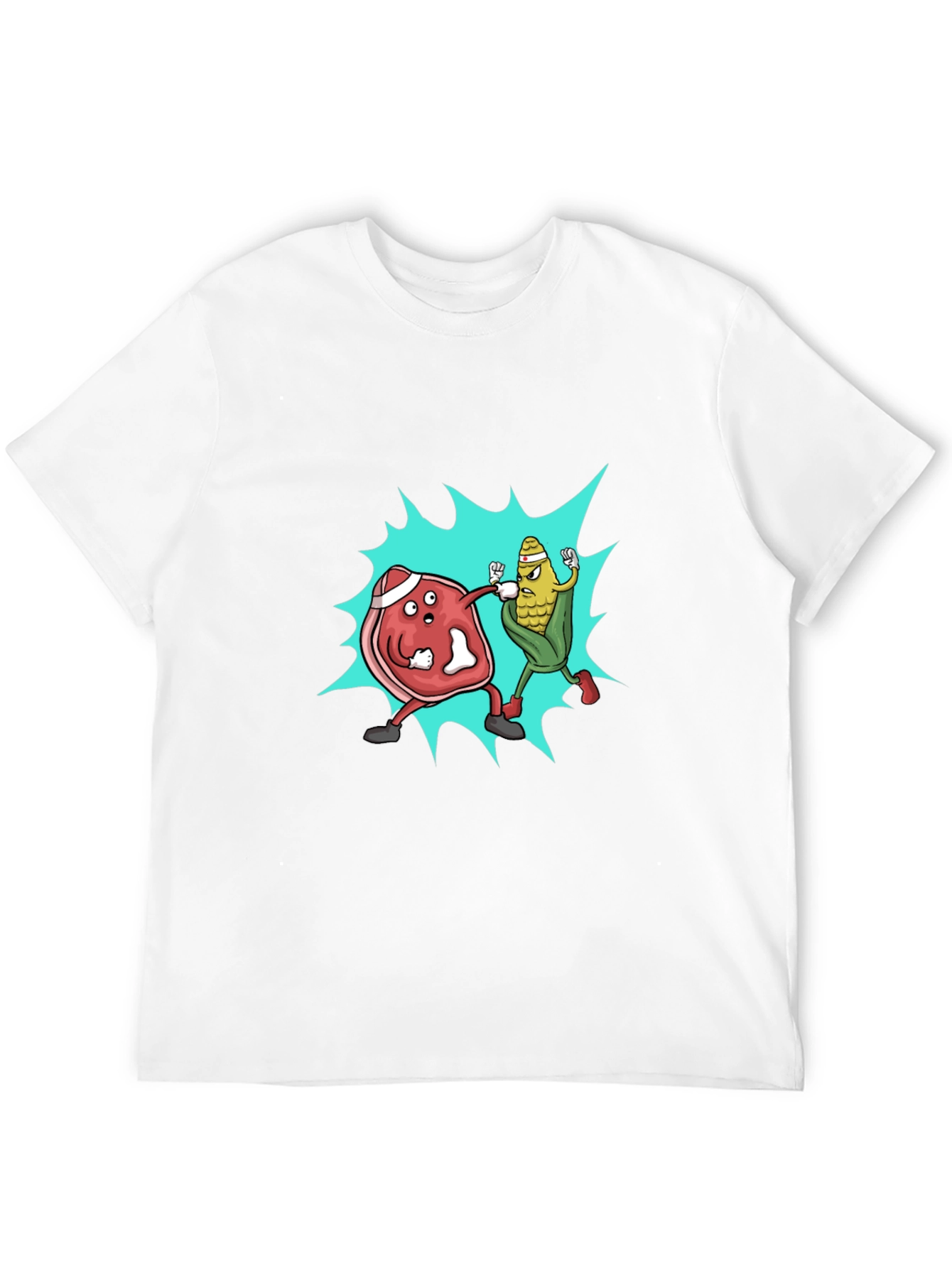 Meat vs. Corn Cartoon Black T-Shirt