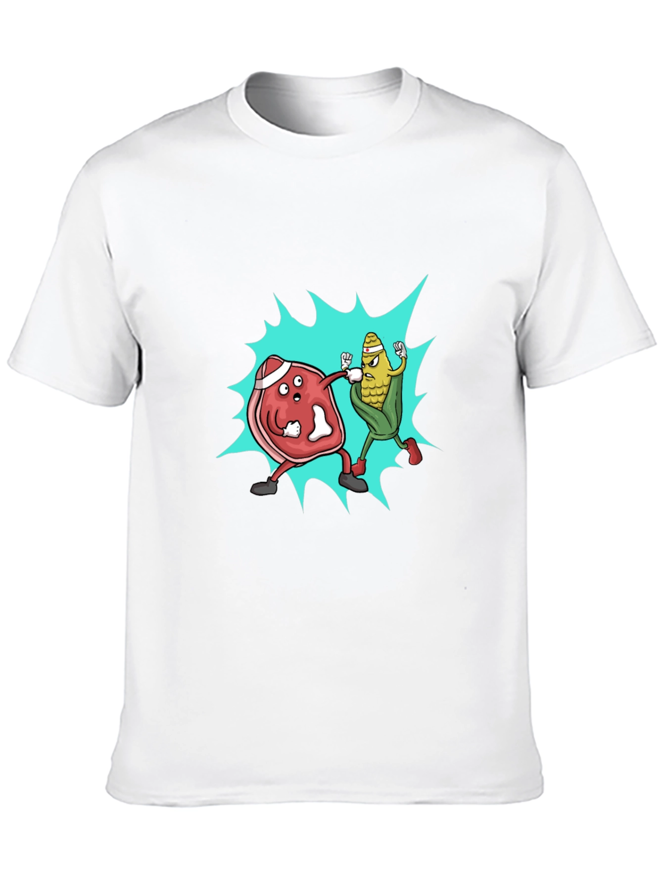 Meat vs. Corn Cartoon Black T-Shirt