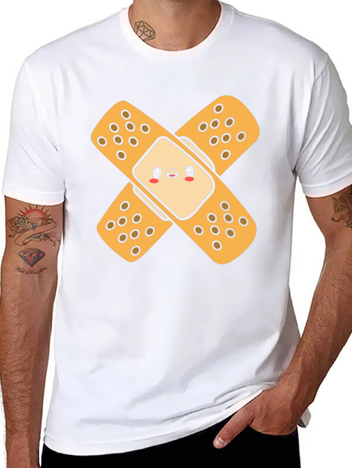 Cute Band-Aid Graphic Black T-Shirt