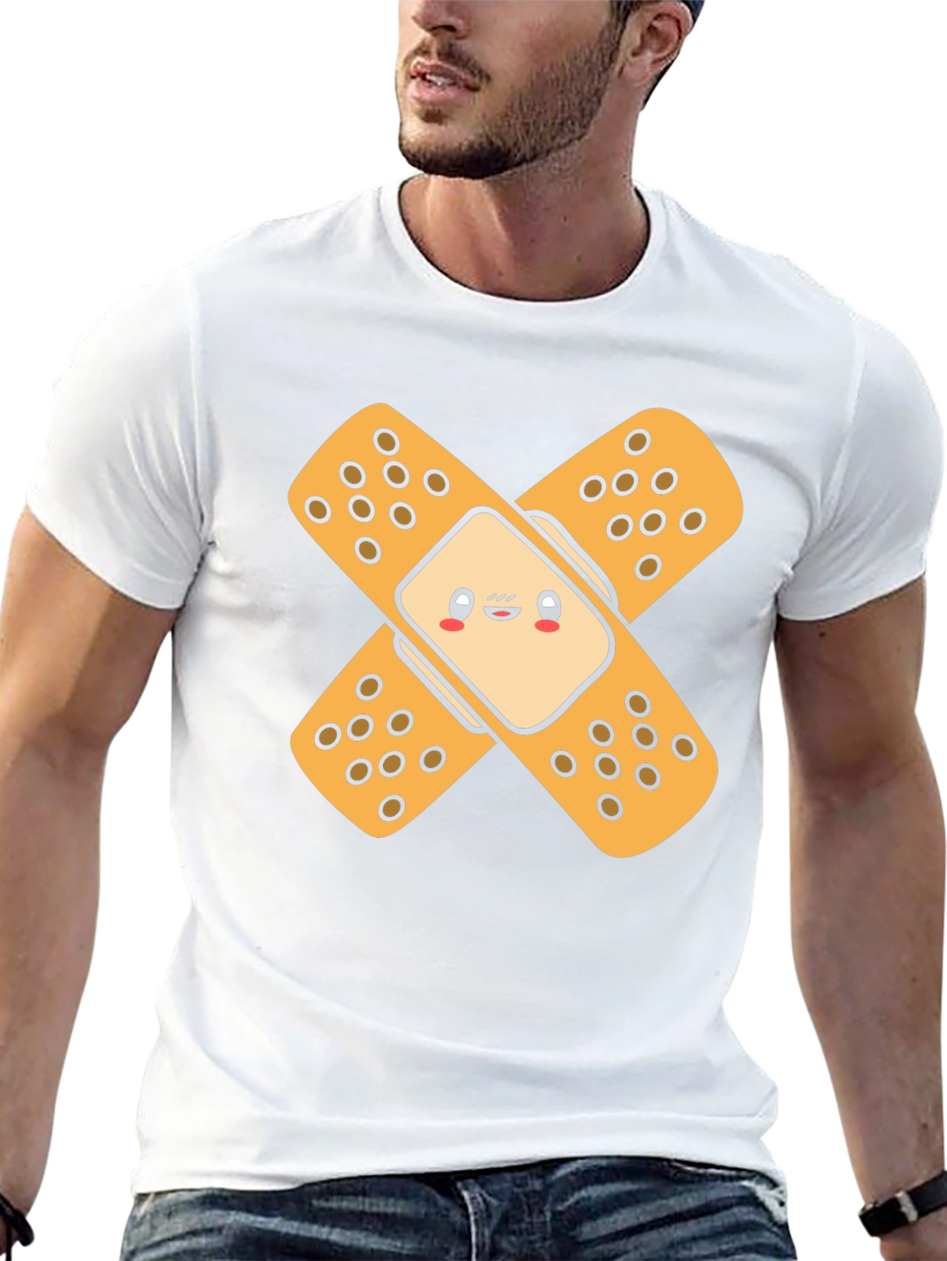 Cute Band-Aid Graphic Black T-Shirt