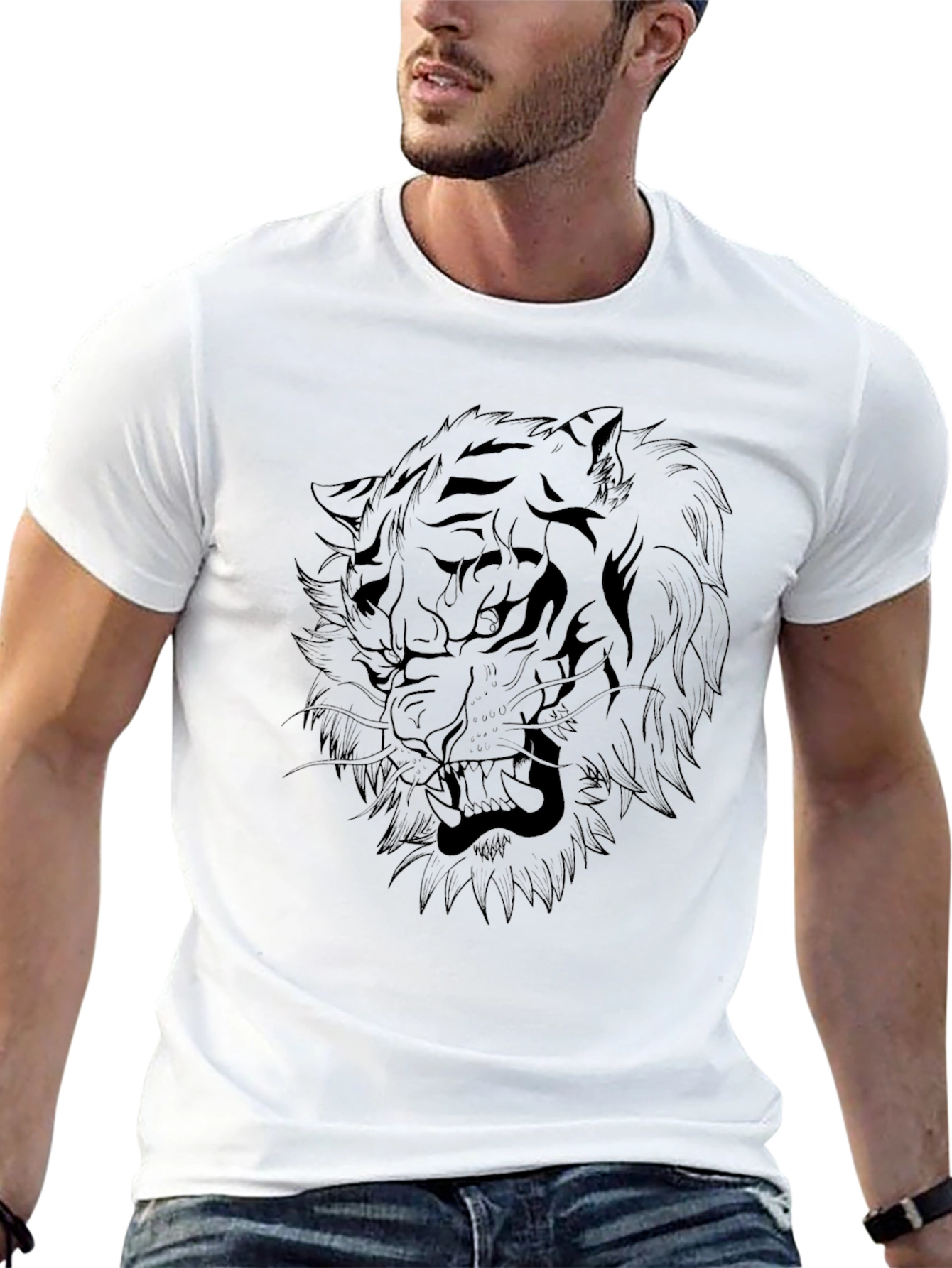 Black Tiger Graphic Tee - Mens Casual T-Shirt