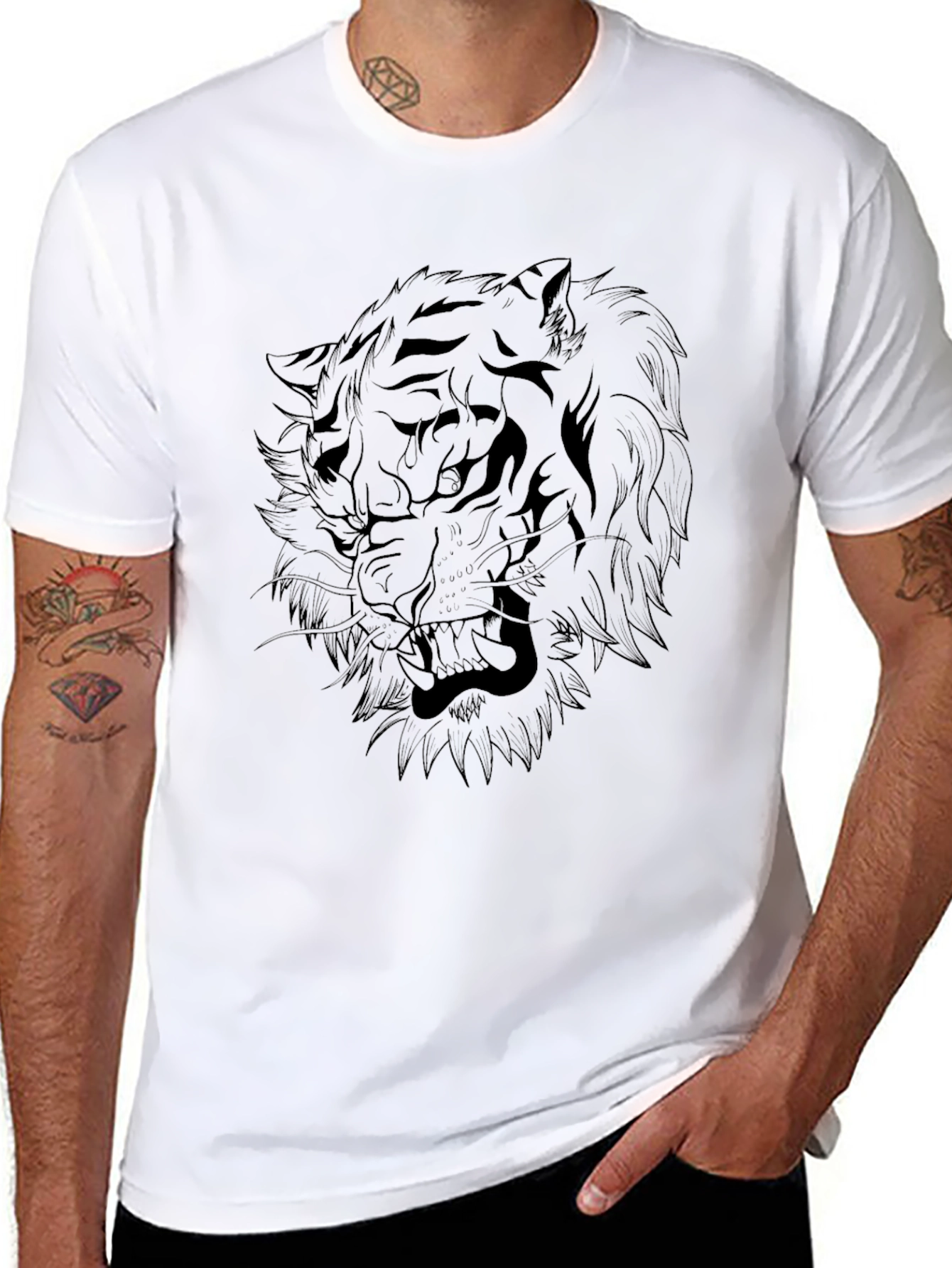 Black Tiger Graphic Tee - Mens Casual T-Shirt