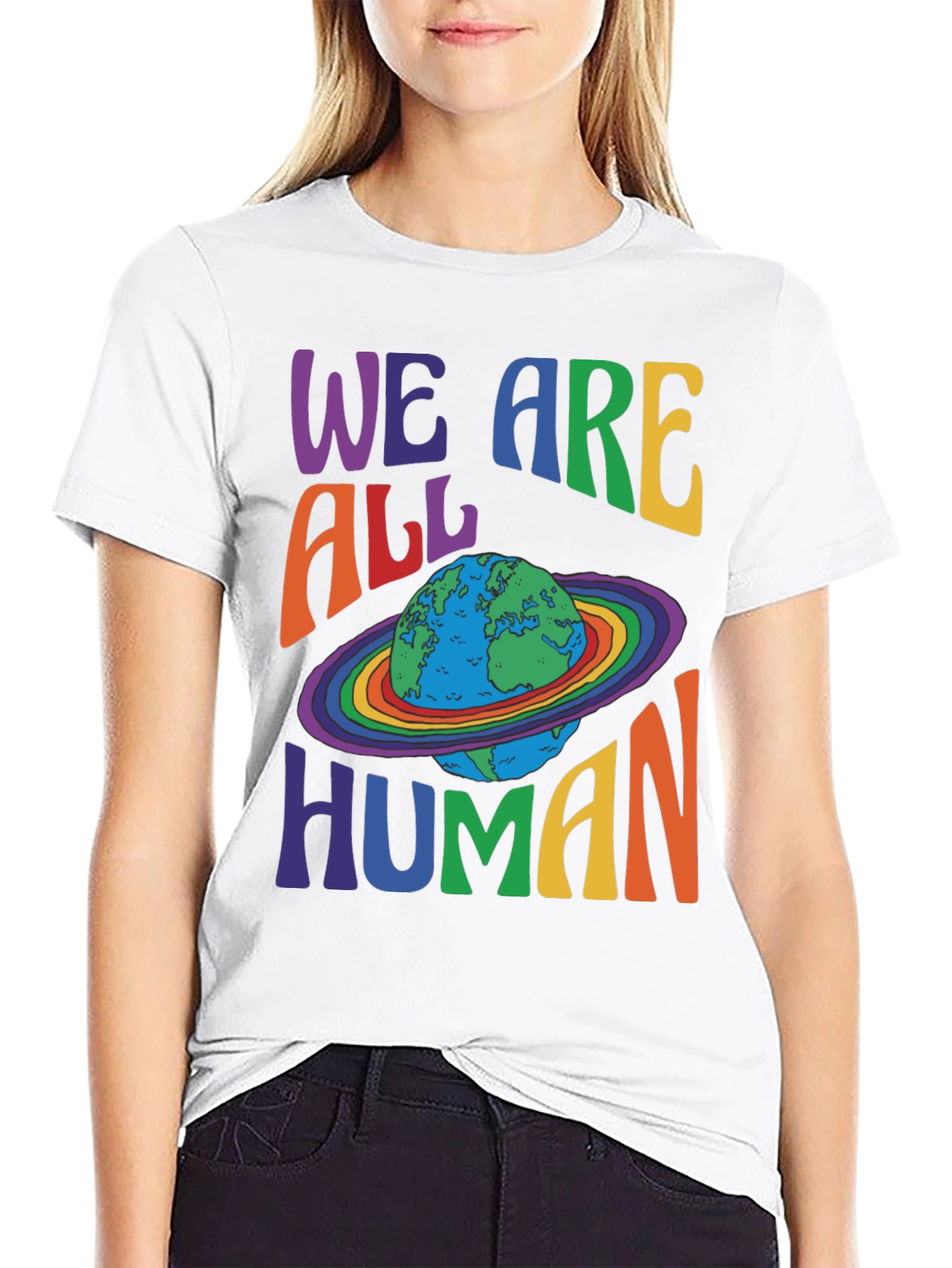 We Are All Human Earth Planet Rainbow Pride T-Shirt