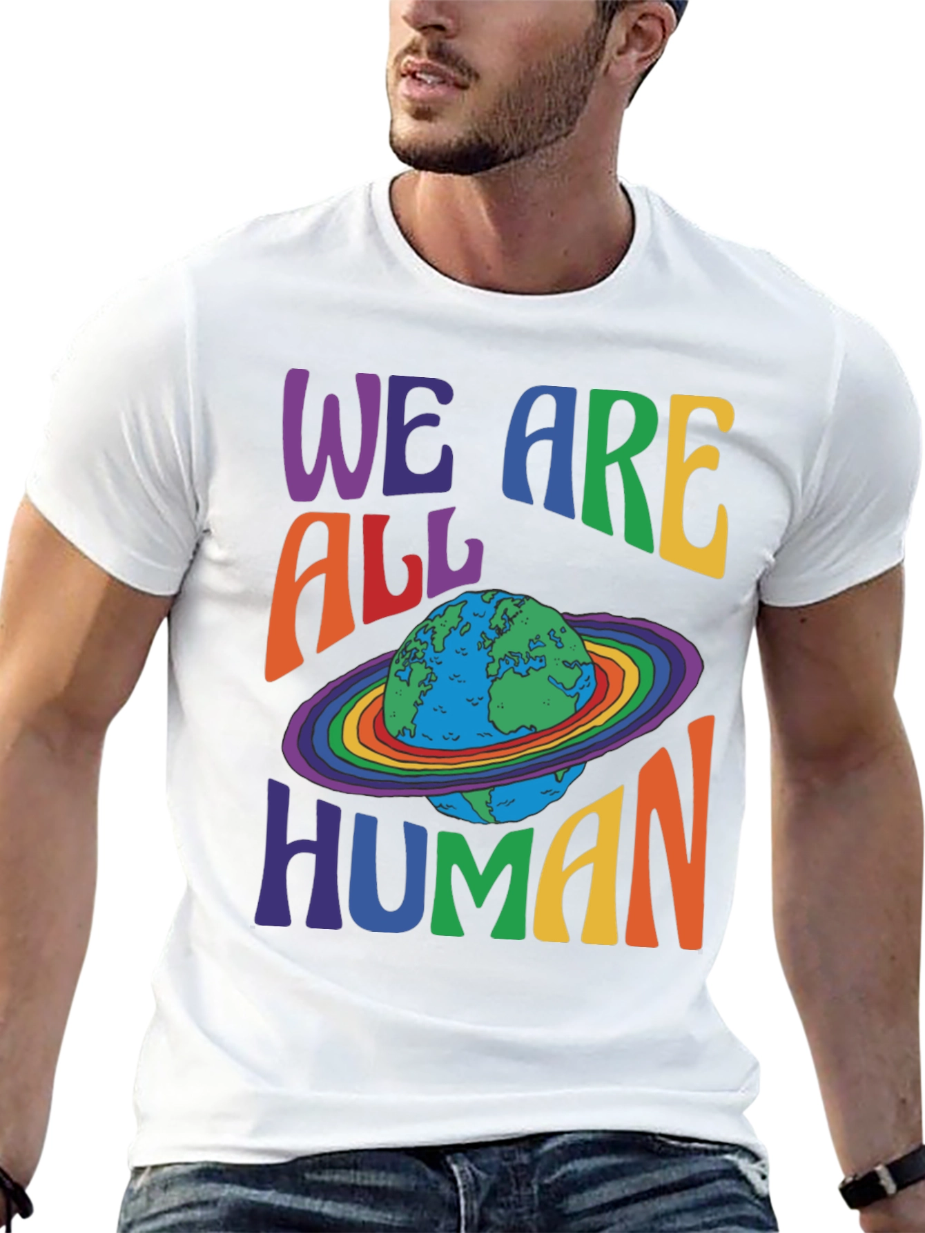 We Are All Human Earth Planet Rainbow Pride T-Shirt