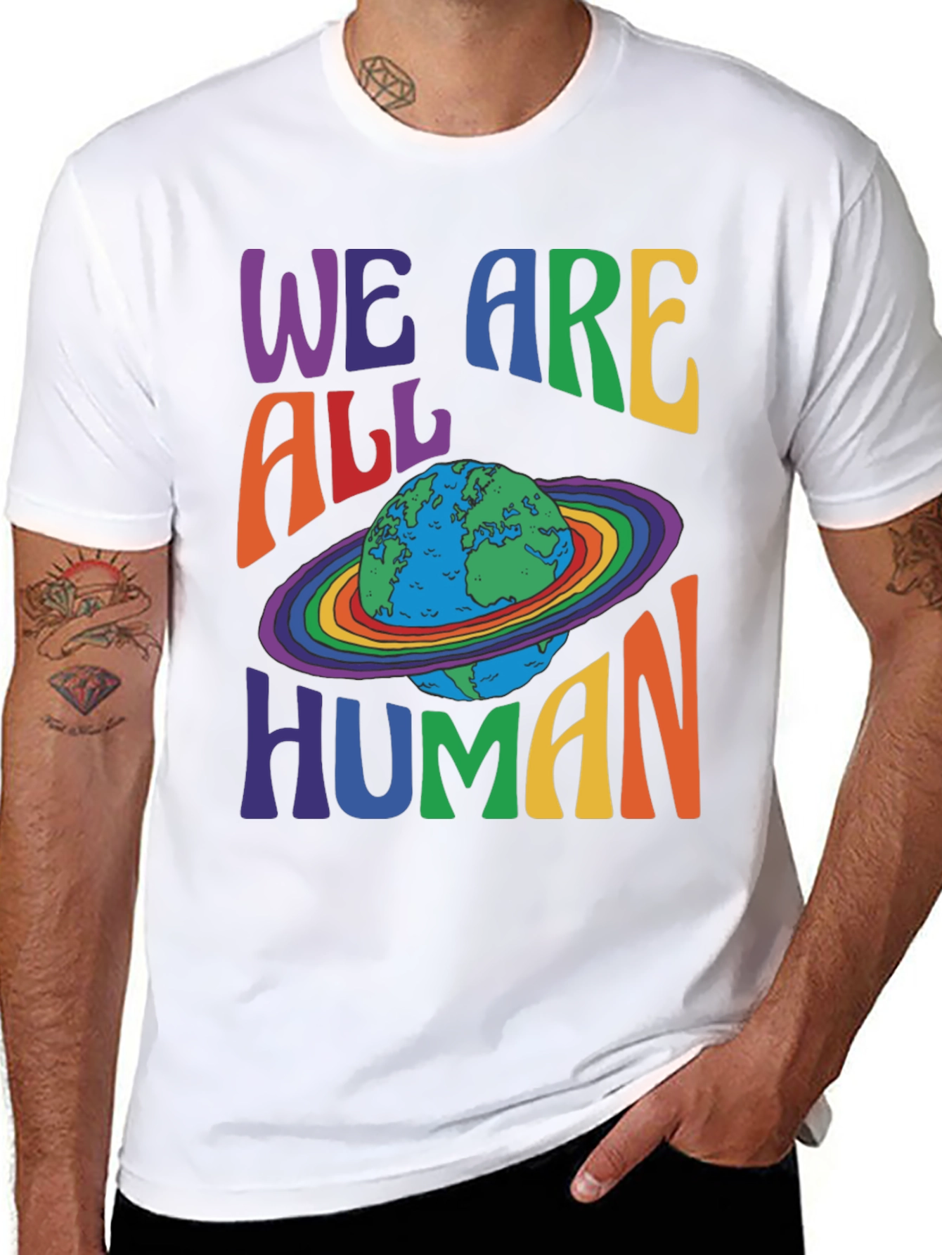 We Are All Human Earth Planet Rainbow Pride T-Shirt