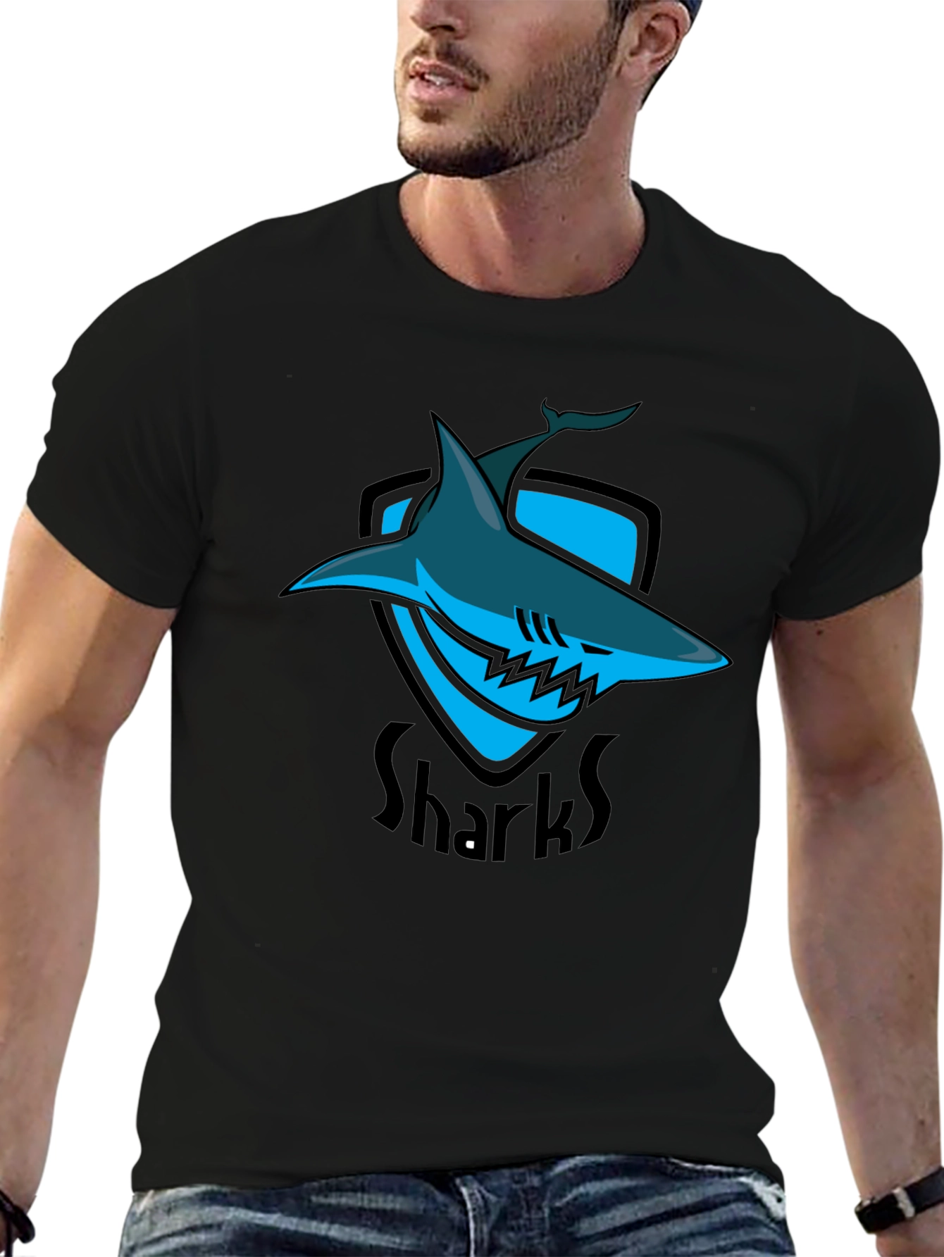 Shark Shield Black T-Shirt - Graphic Print