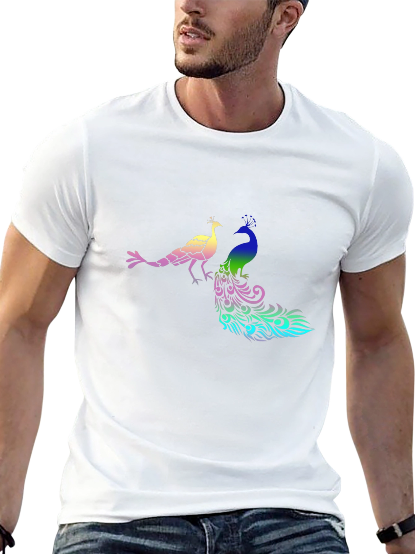 Peacock Graphic Print Black T-Shirt