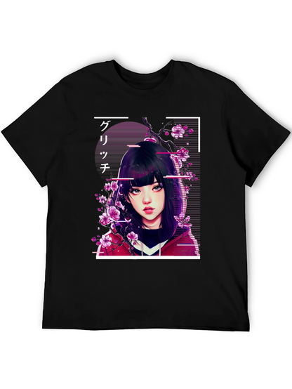 Anime Girl Glitch Style Graphic Tee