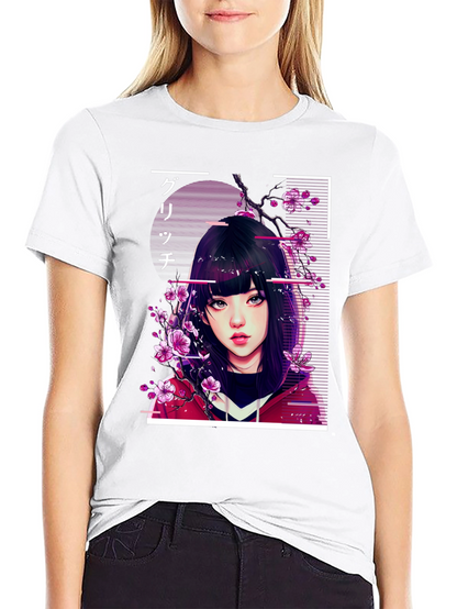 Anime Girl Glitch Style Graphic Tee