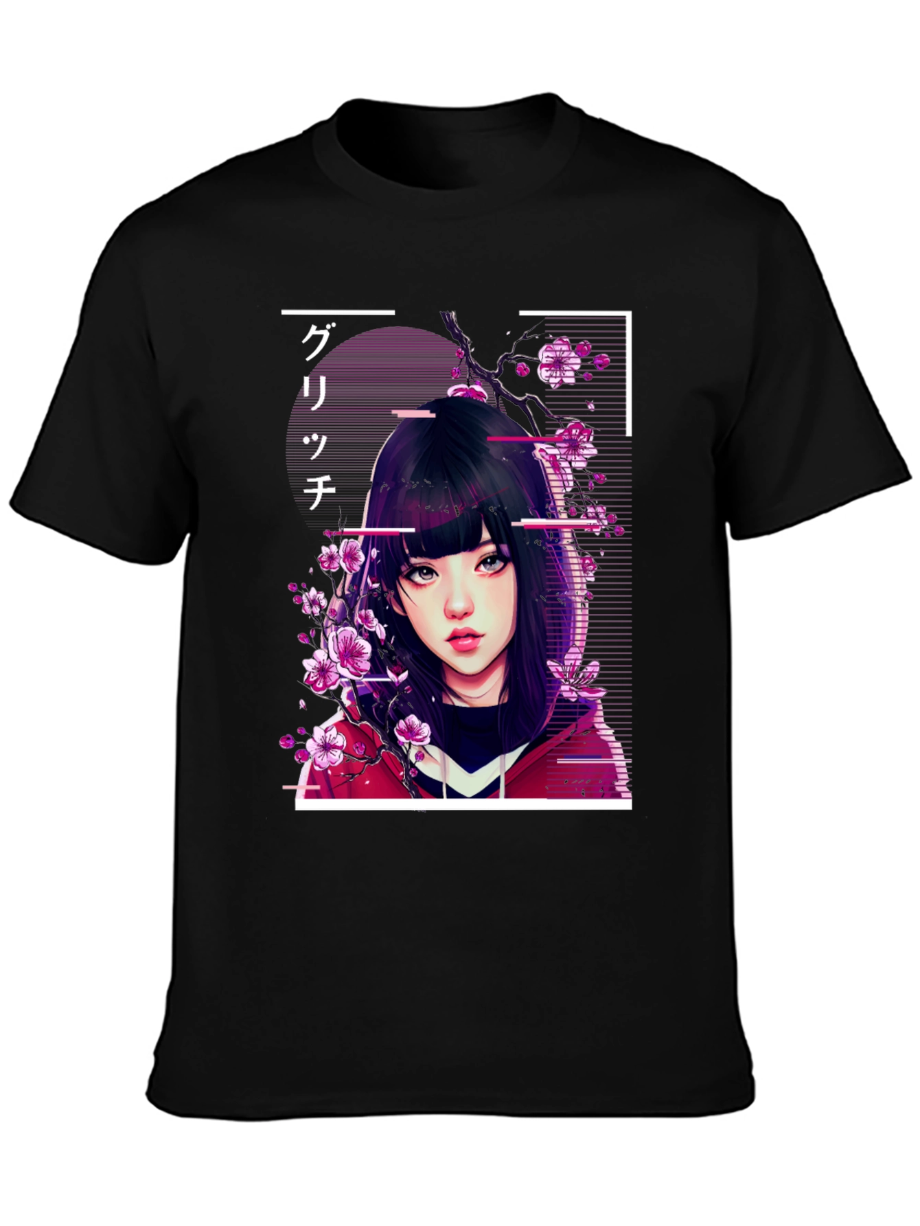Anime Girl Glitch Style Graphic Tee
