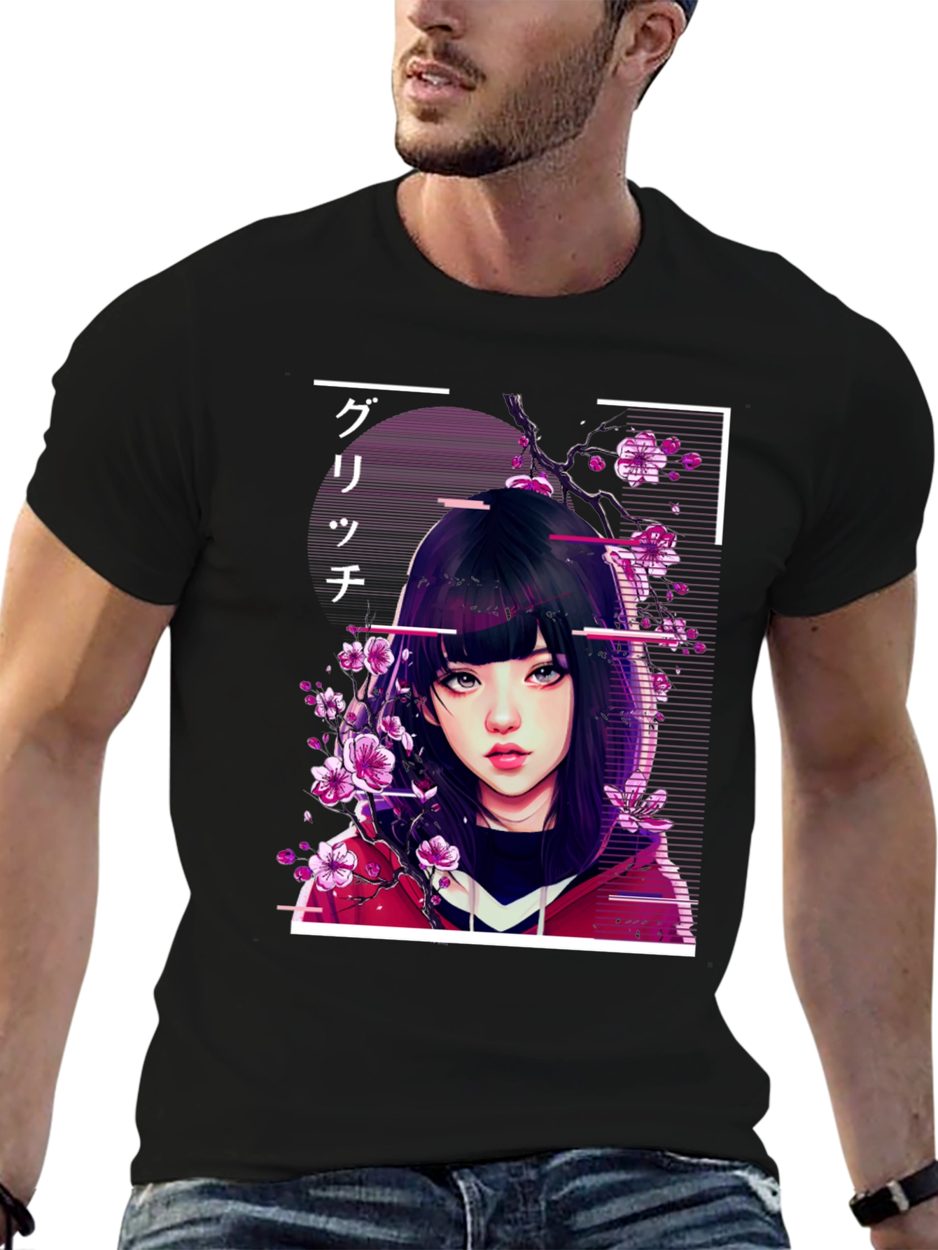 Anime Girl Glitch Style Graphic Tee