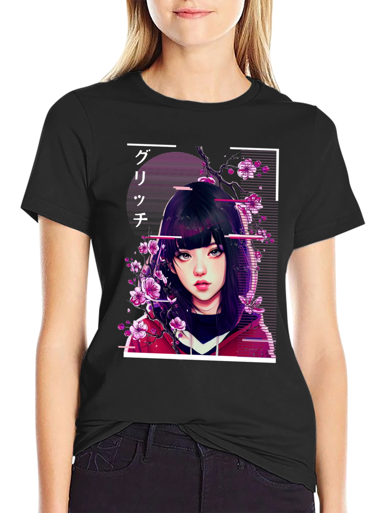 Anime Girl Glitch Style Graphic Tee