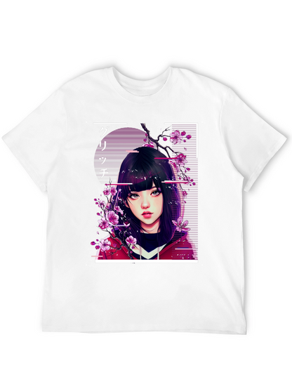 Anime Girl Glitch Style Graphic Tee