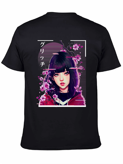 Anime Girl Glitch Style Graphic Tee