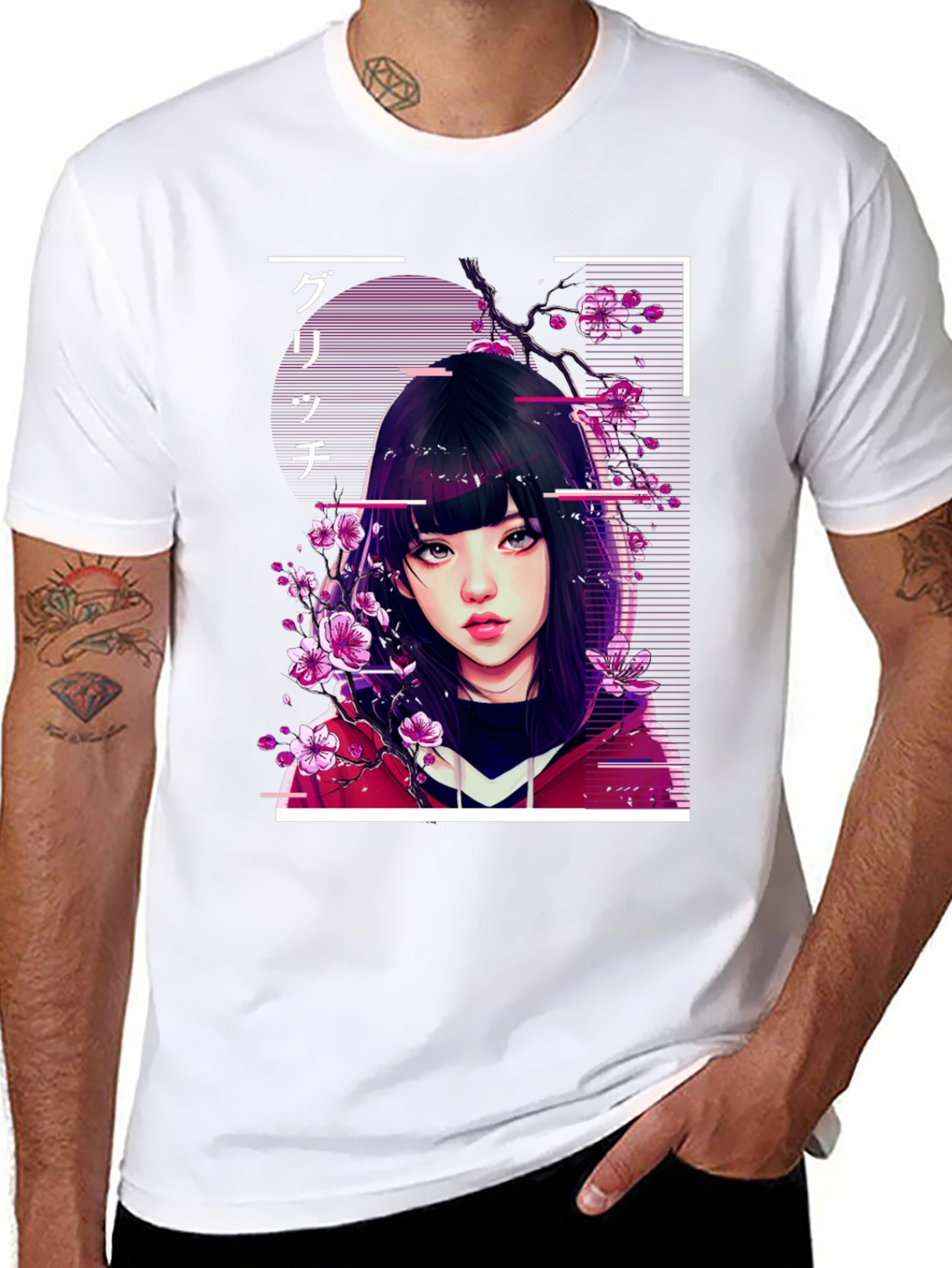 Anime Girl Glitch Style Graphic Tee