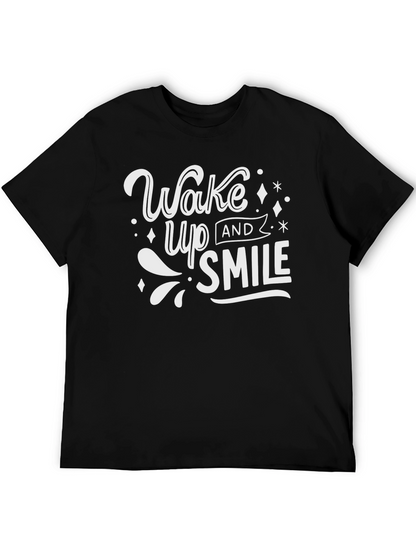 Wake Up and Smile Graphic T-Shirt - Black