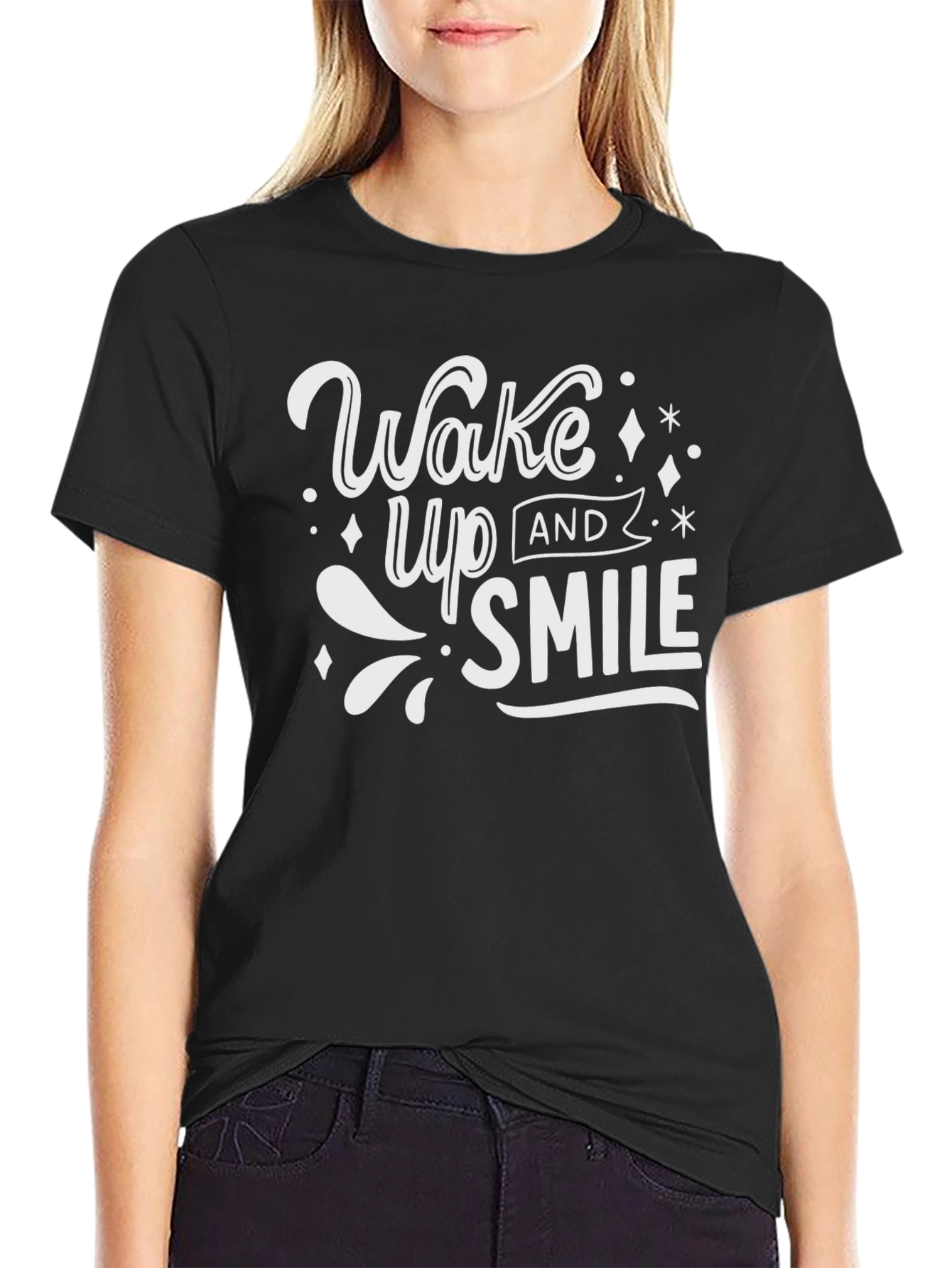 Wake Up and Smile Graphic T-Shirt - Black