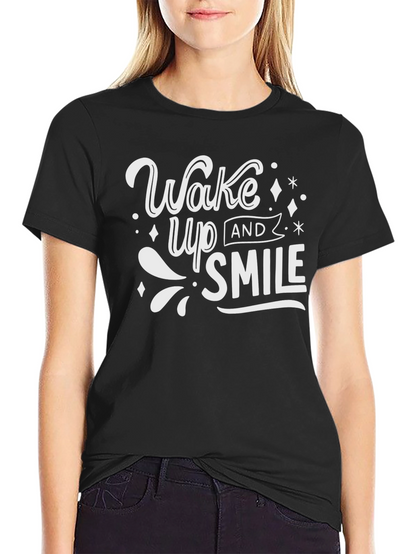 Wake Up and Smile Graphic T-Shirt - Black