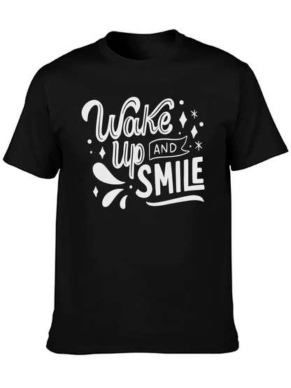 Wake Up and Smile Graphic T-Shirt - Black