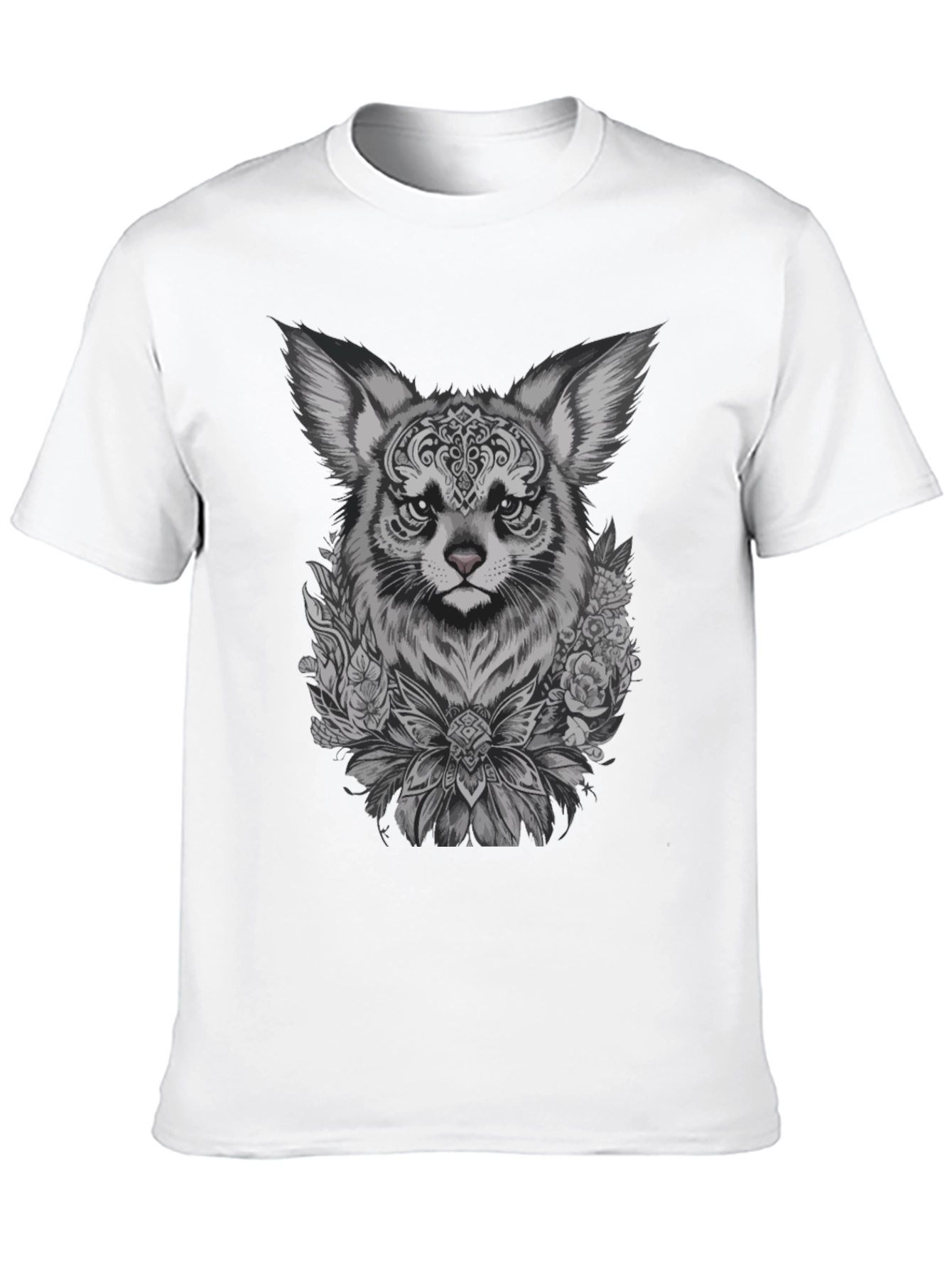 Floral Fox Graphic Tee - Black Unisex T-Shirt