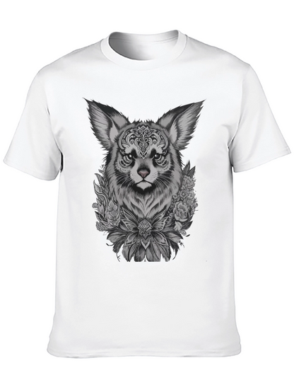 Floral Fox Graphic Tee - Black Unisex T-Shirt