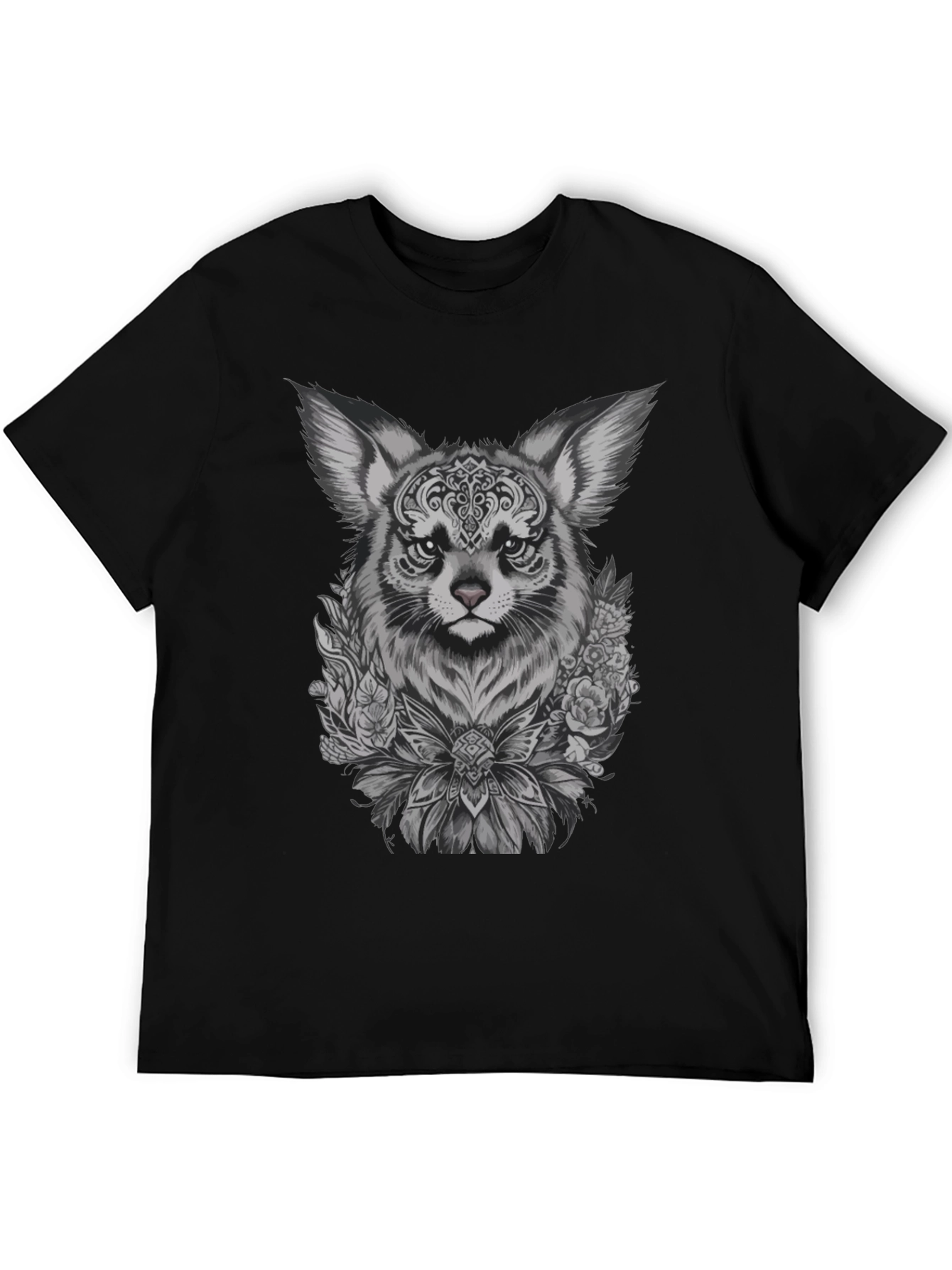 Floral Fox Graphic Tee - Black Unisex T-Shirt