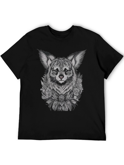 Floral Fox Graphic Tee - Black Unisex T-Shirt