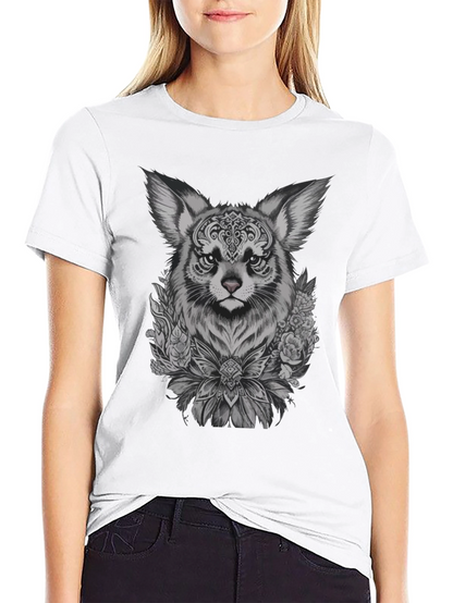 Floral Fox Graphic Tee - Black Unisex T-Shirt