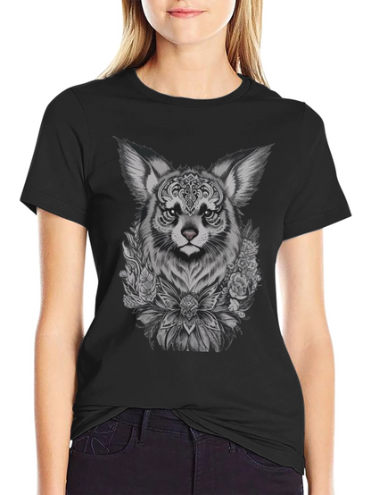 Floral Fox Graphic Tee - Black Unisex T-Shirt