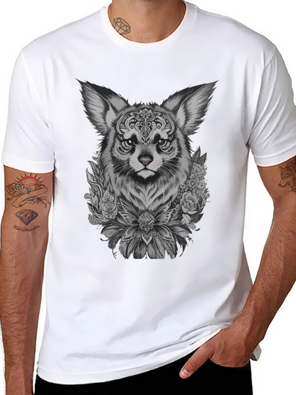 Floral Fox Graphic Tee - Black Unisex T-Shirt